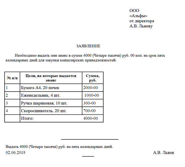 Заявка на приобретение мебели в кабинет образец